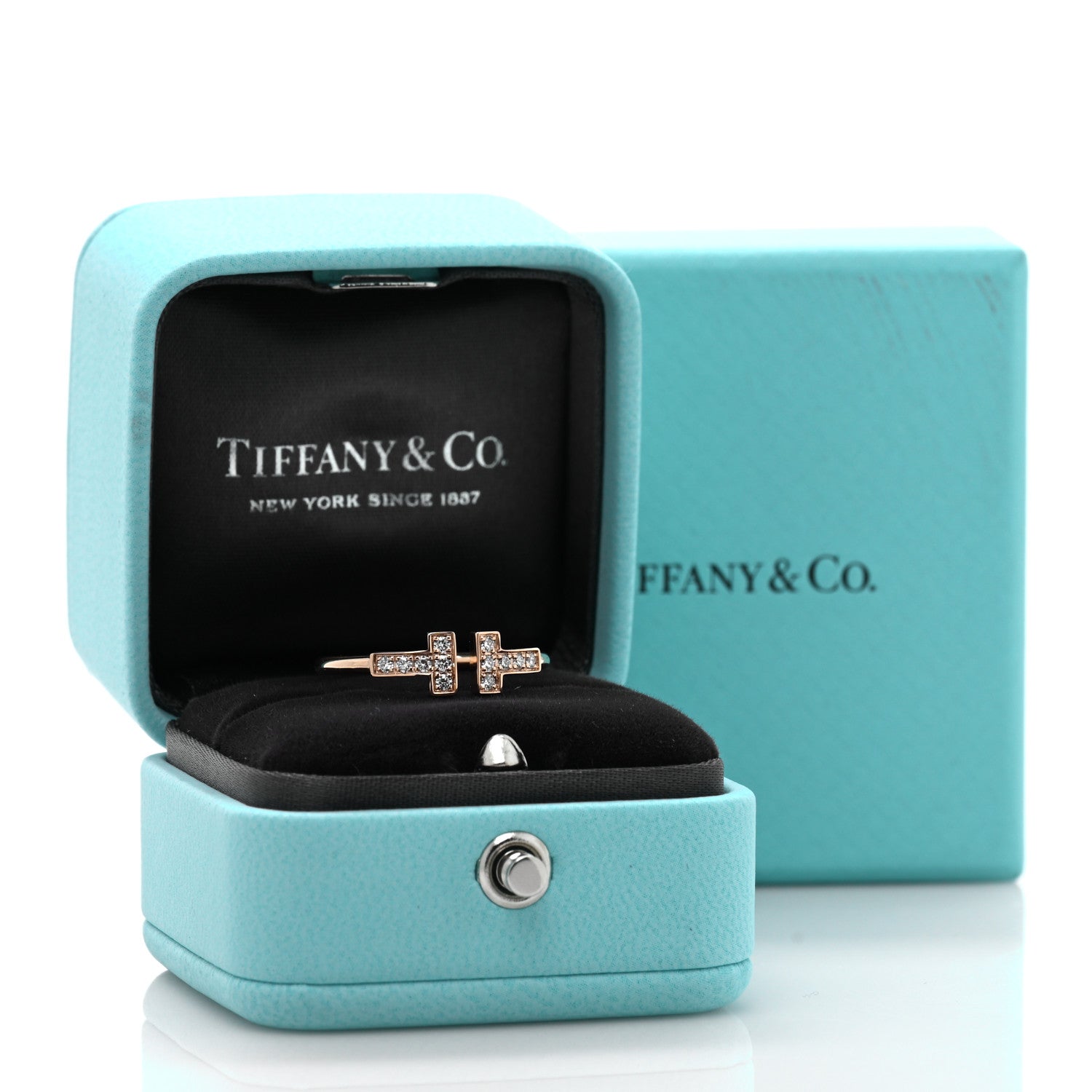 Tiffany 18K Rose Gold Diamond T Wire Ring 56 7.5 5 of 5