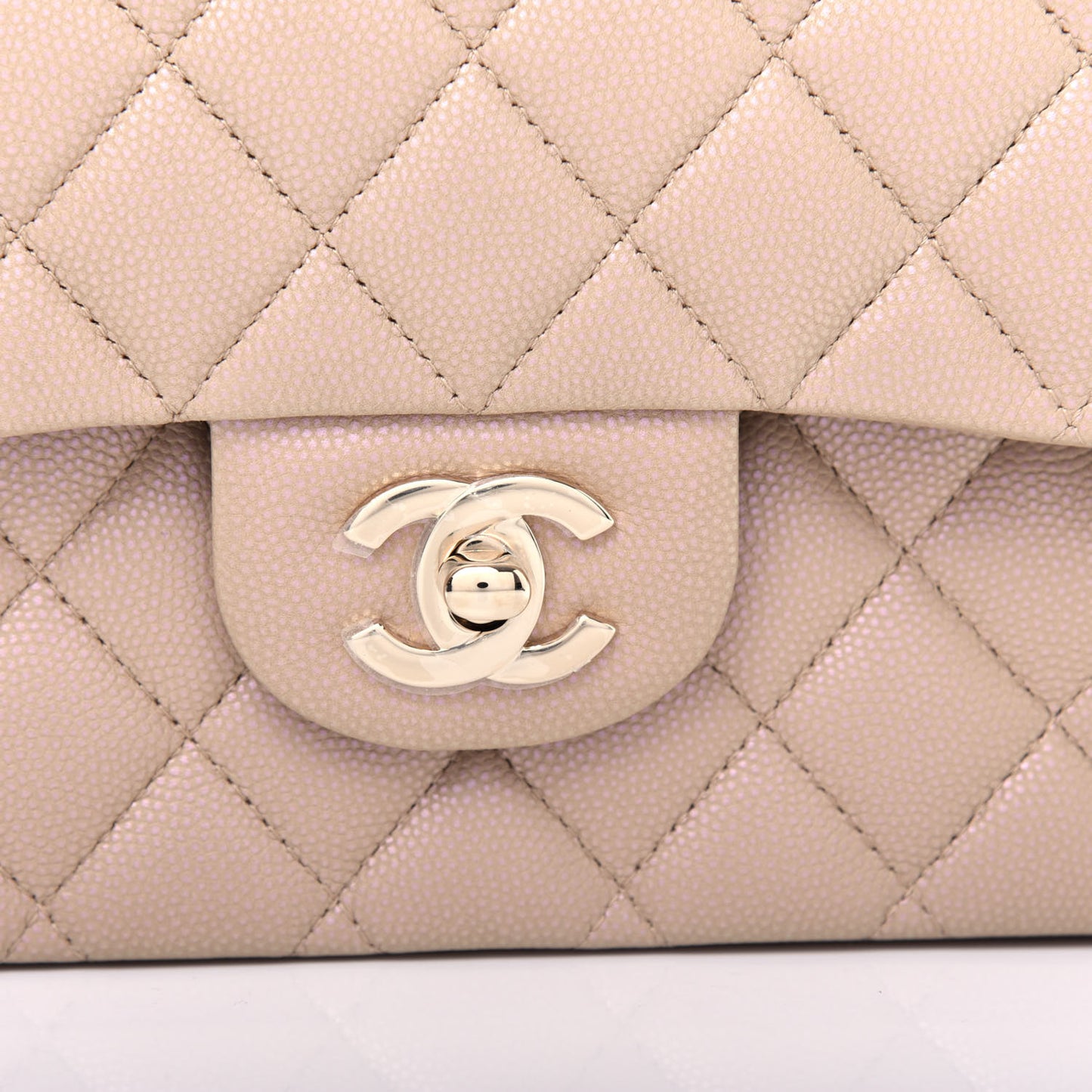 Iridescent Caviar Quilted Medium Double Flap Dark Beige