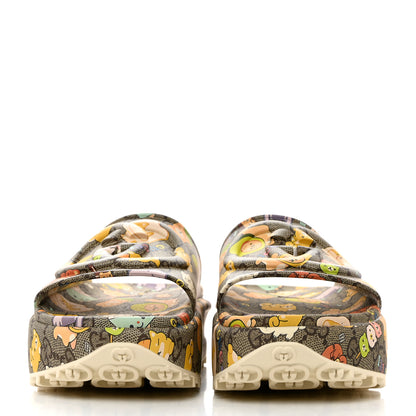 Gucci X PIKARAR Cubic Rubber Monogram Animal Print Womens Interlocking G Platform 42mm Slide Sandals 37 Beige Ebony Multicolor 2 of 9