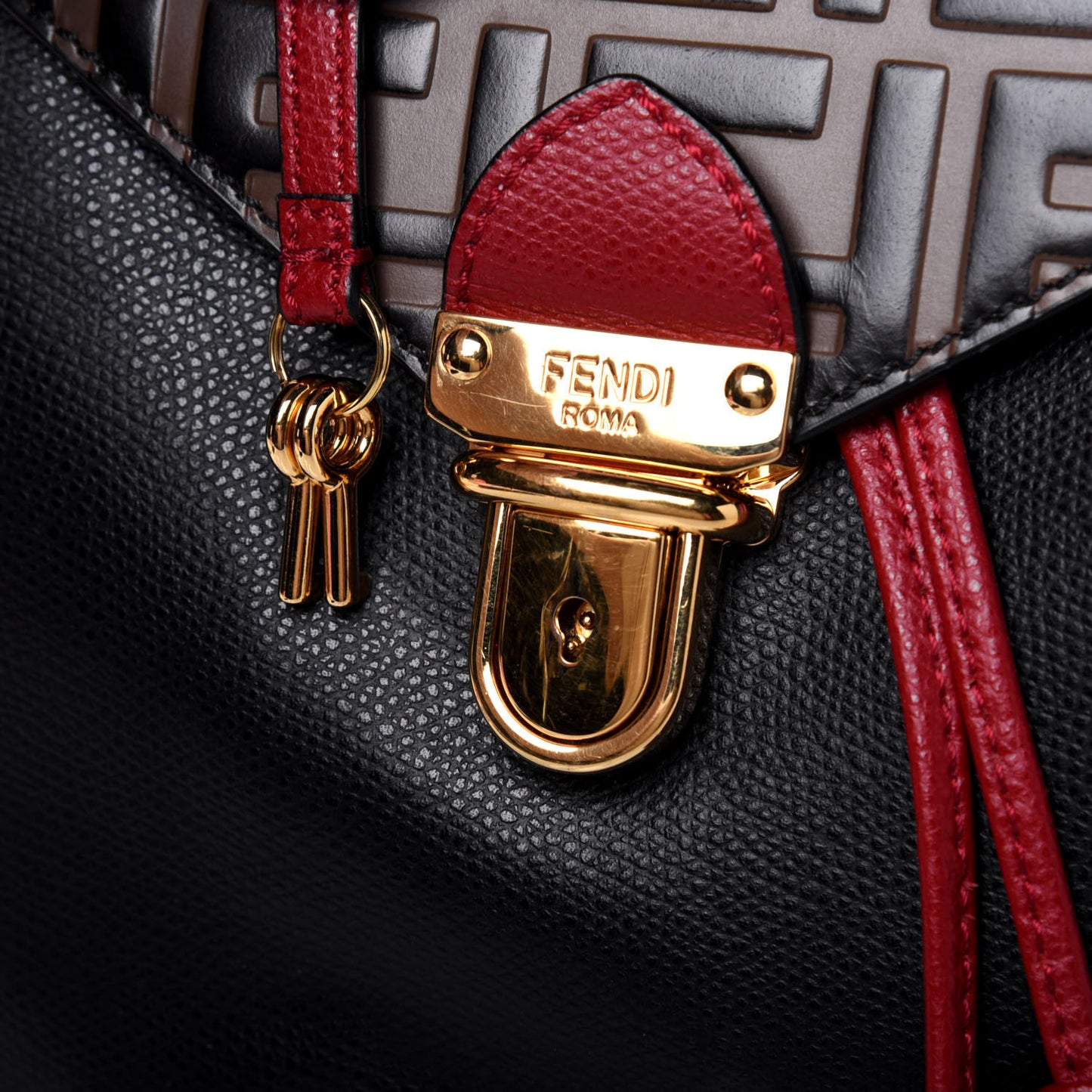 Vitello Cruise Bi-Color FF 1974 Embossed F is Fendi Drawstring Backpack Black Fragola Maya
