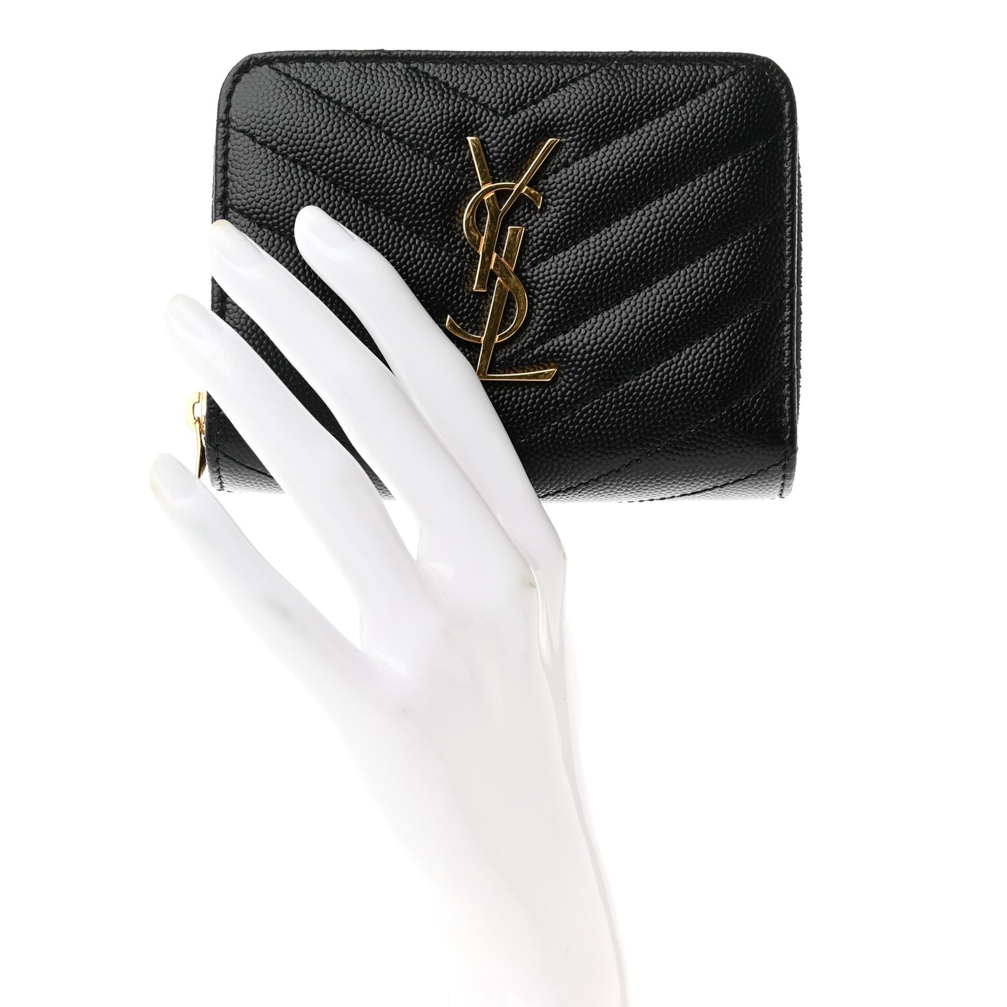 Grain De Poudre Matelasse Chevron Monogram Compact Zip Around Wallet Black