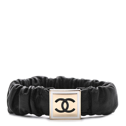 Chanel Lambskin Metal Enamel CC Hair Tie Black Gold 1 of 4