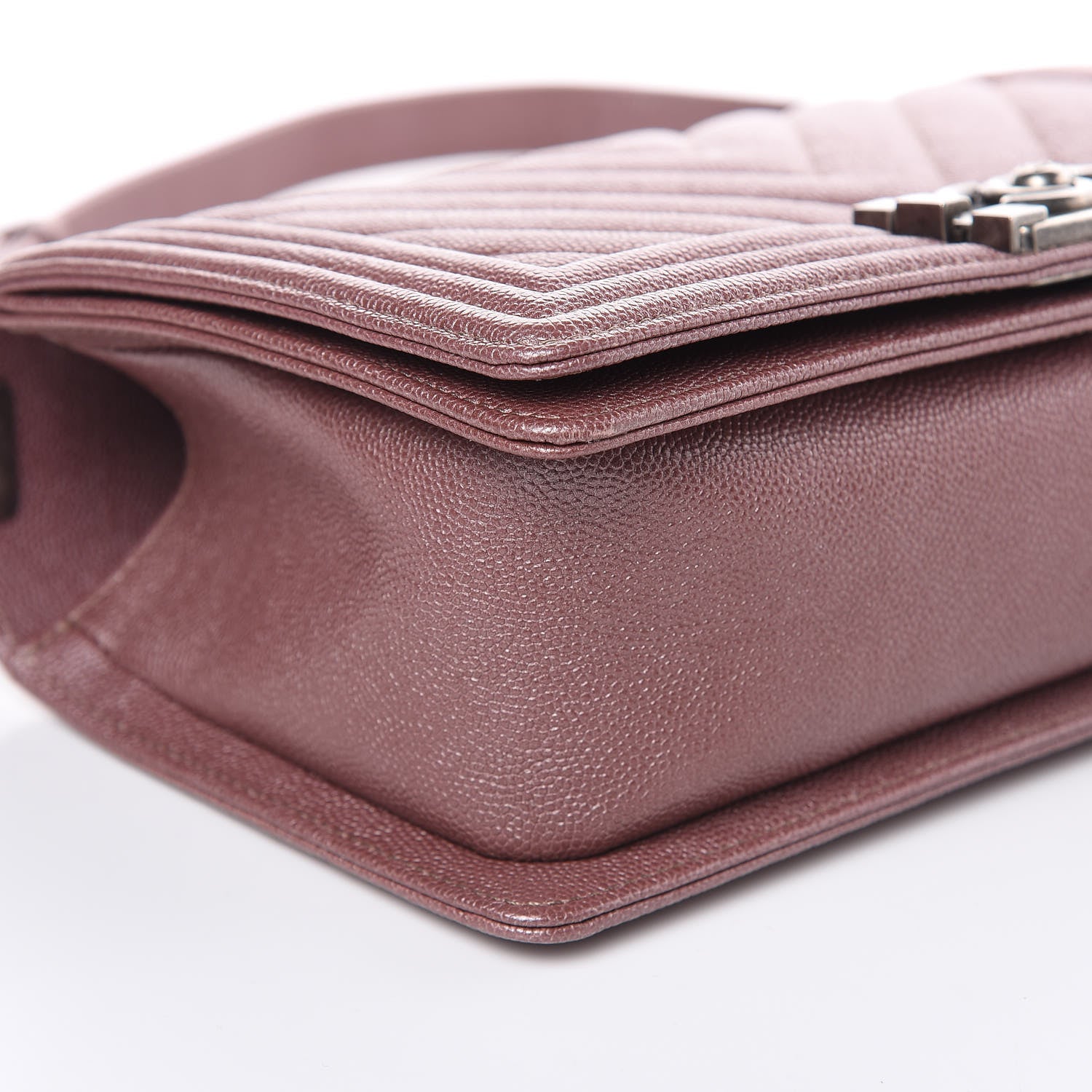 Chanel Metallic Caviar Chevron Quilted Medium Boy Flap Dark Pink 8 of 9