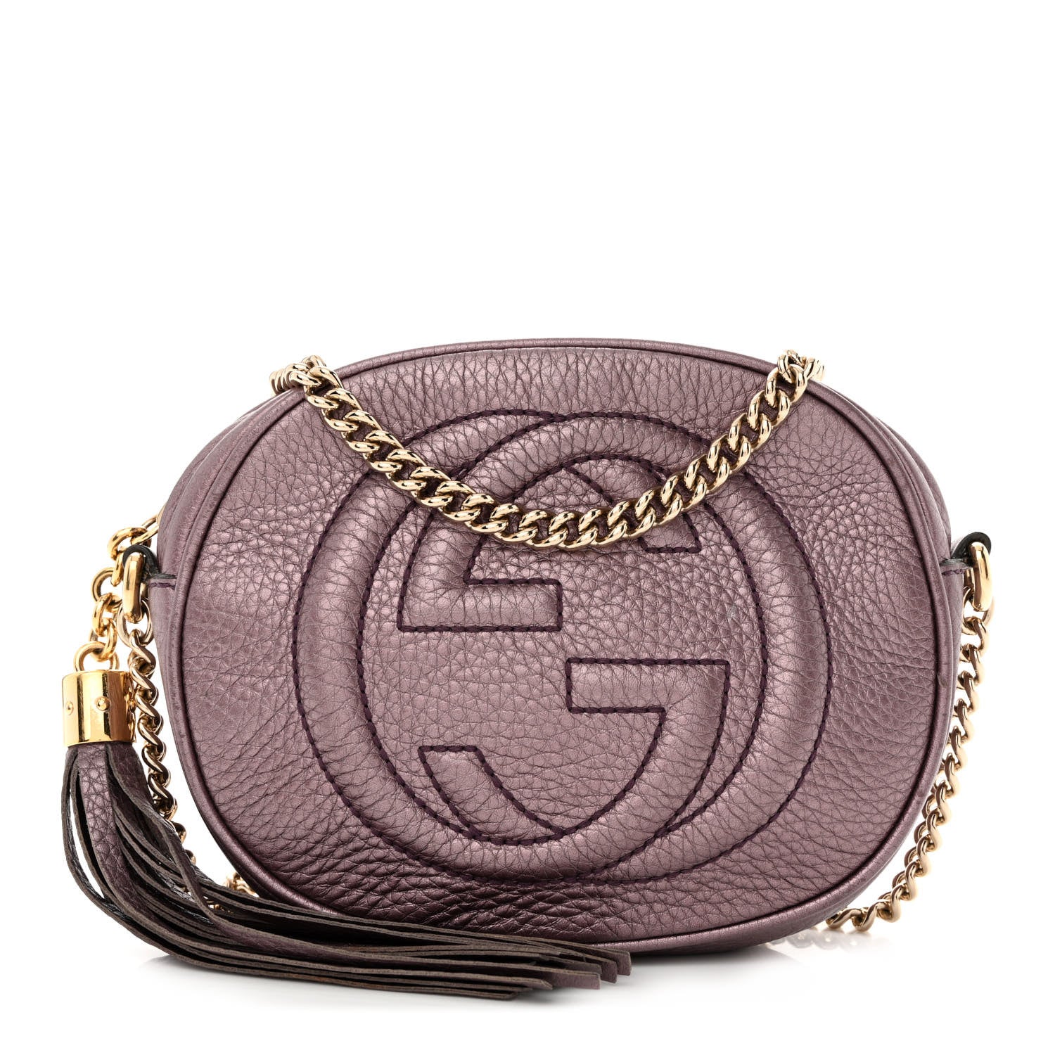 Gucci Metallic Pebbled Calfskin Mini Soho Chain Bag Purple 1 of 11
