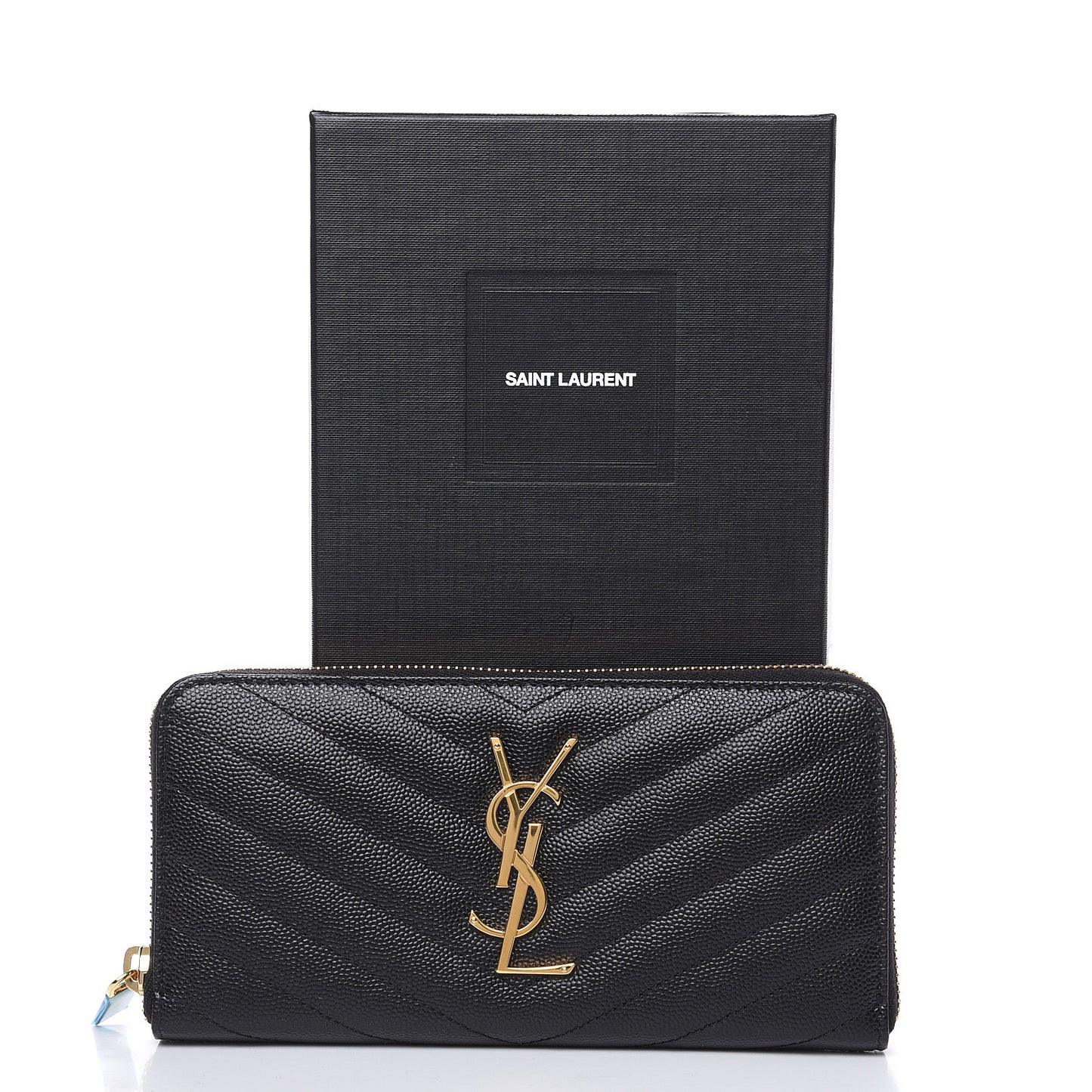 Grain De Poudre Matelasse Chevron Monogram Zip Around Wallet Black