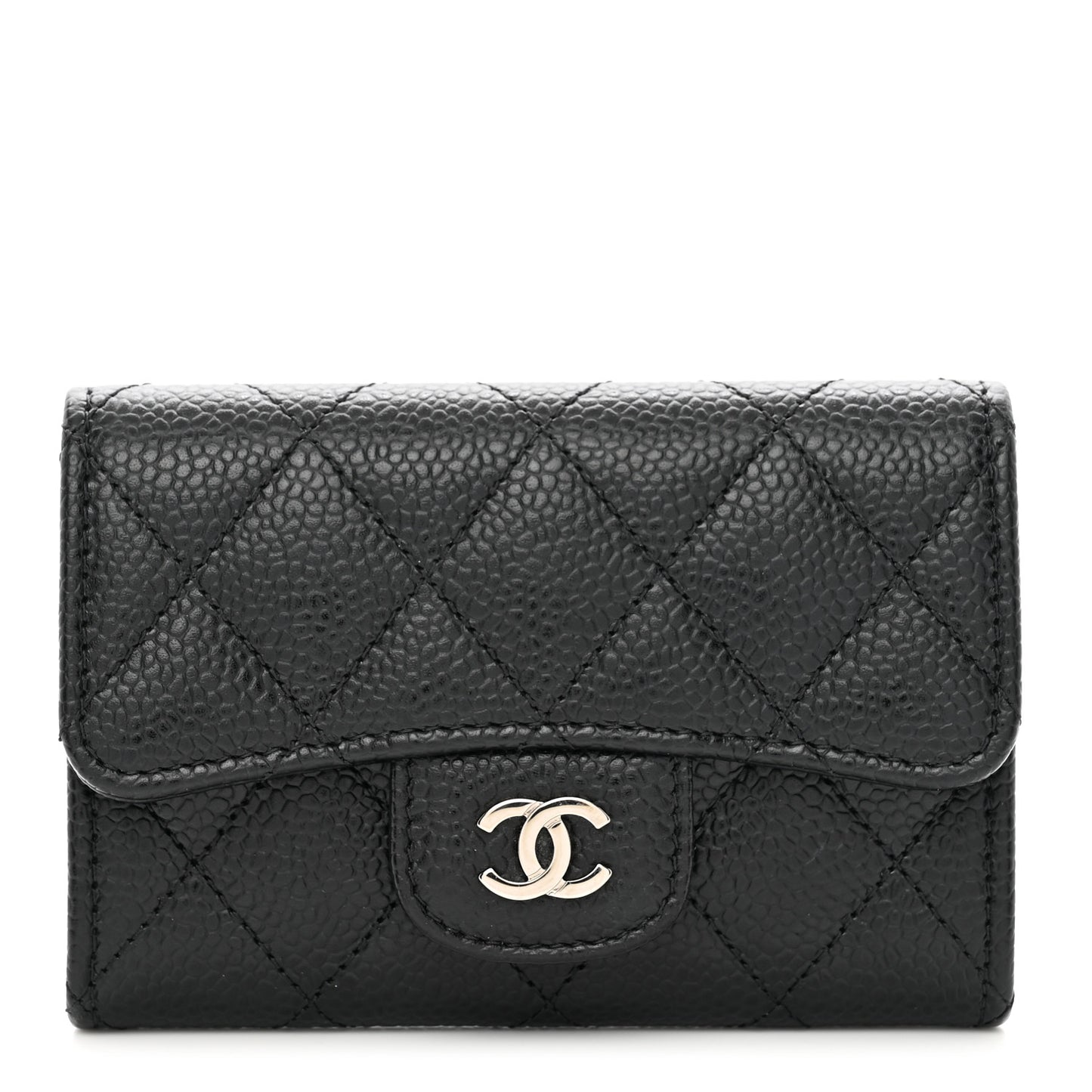 Caviar Quilted Flap Card Holder Black