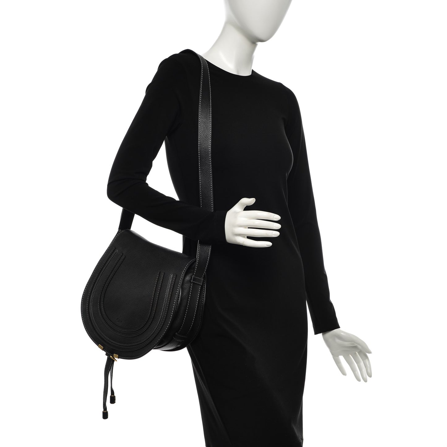 Calfskin Medium Marcie Round Crossbody Bag Black