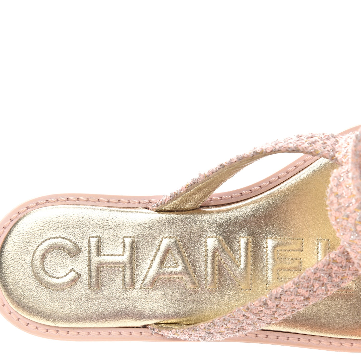 Chanel Tweed Quilted Camellia Thong Sandals 36 Salmon Apricot Gold 8 of 10