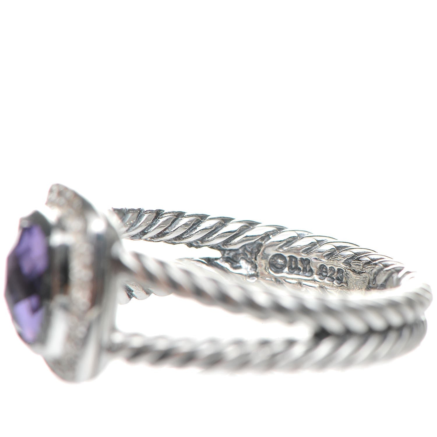 David Yurman Sterling Silver Diamond Amethyst 7mm Petite Albion Ring 54 6.75 5 of 5