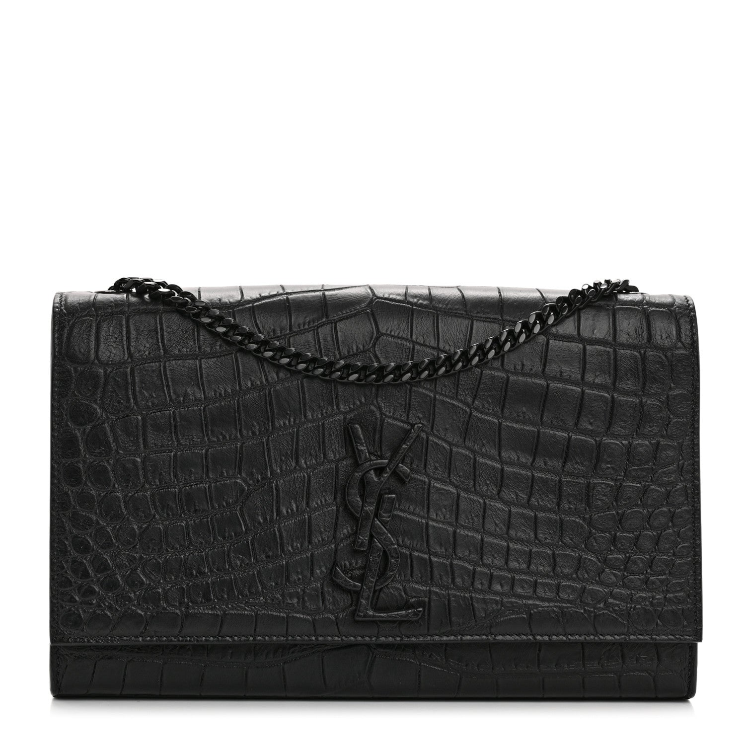 Saint Laurent Calfskin Crocodile Embossed Medium Classic Monogram Kate Satchel Black 1 of 11