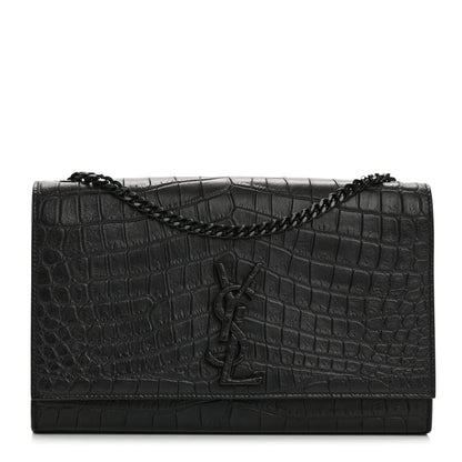 Saint Laurent Calfskin Crocodile Embossed Medium Classic Monogram Kate Satchel Black 1 of 11