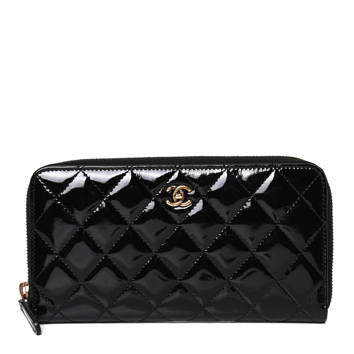 Chanel Patent Quilted Large Gusset Zip Around Wallet Black 1 of 11