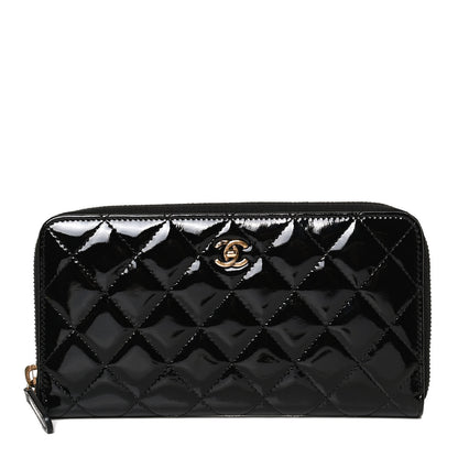 Chanel Patent Quilted Large Gusset Zip Around Wallet Black 1 of 11
