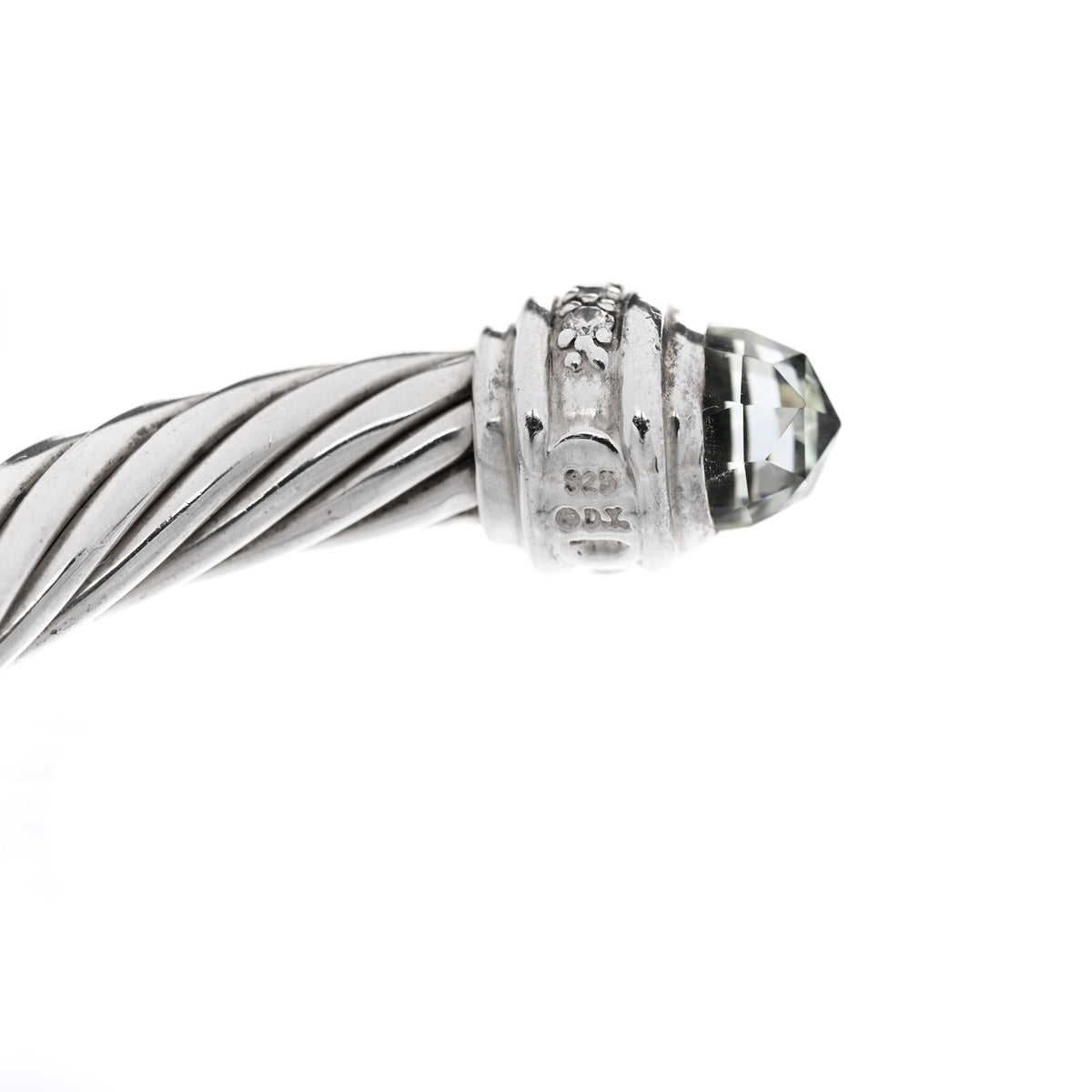 Sterling Silver Diamond Prasiolite 7mm Cable Classics Bracelet