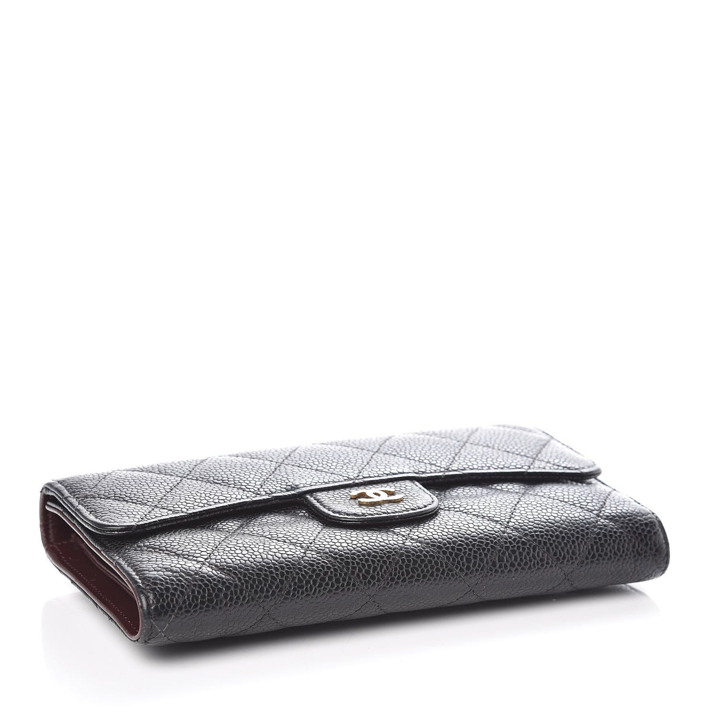 Caviar Quilted Long Flap Wallet Black