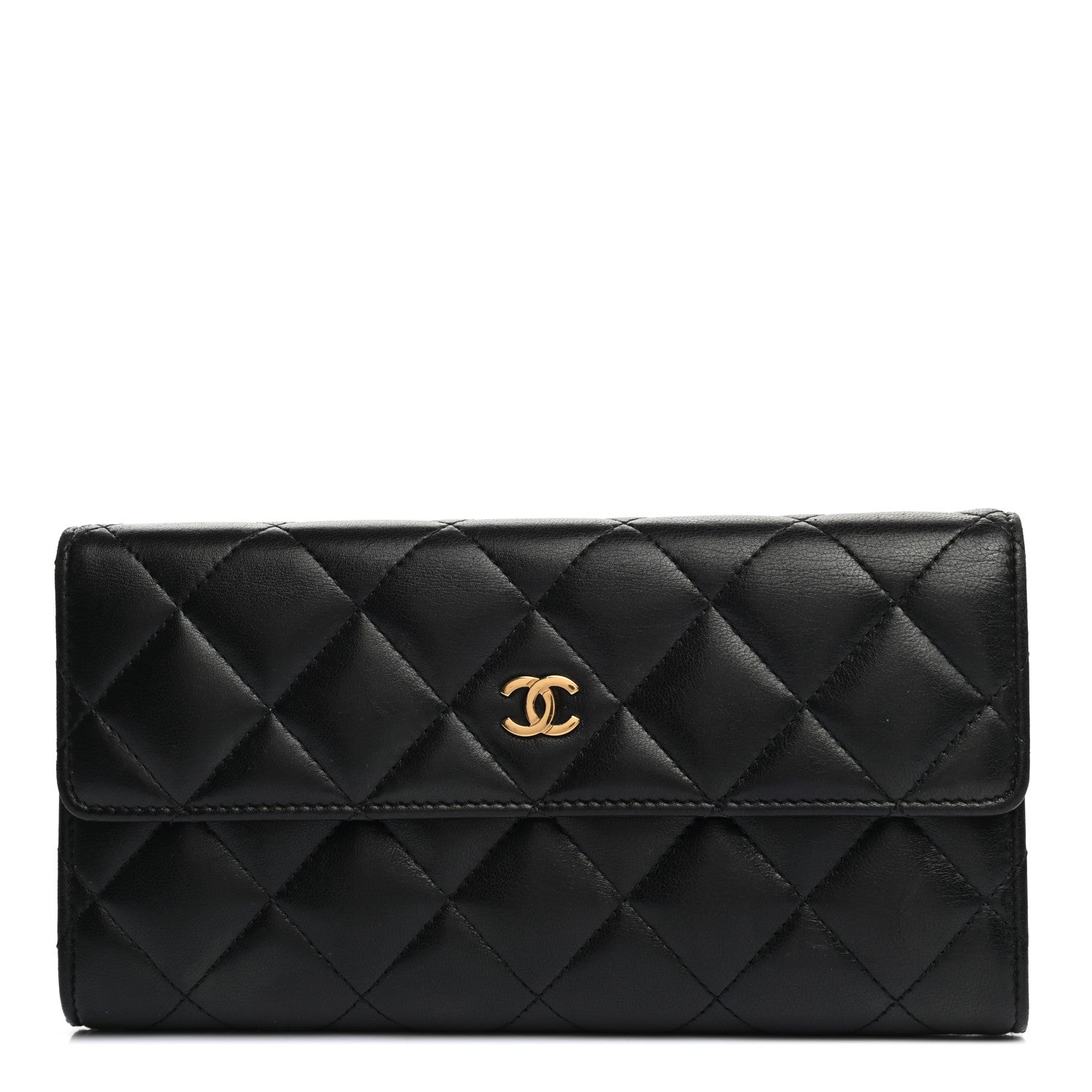 Chanel Lambskin Quilted Large Gusset Flap Wallet Black 1 of 10