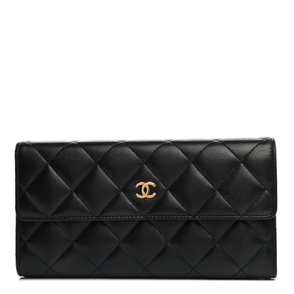 Chanel Lambskin Quilted Large Gusset Flap Wallet Black 1 of 10