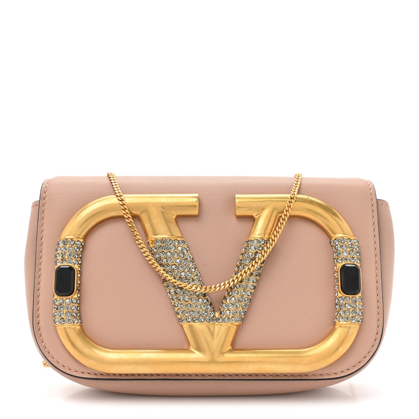 Calfskin Crystal Supervee Clutch Rose Cannelle