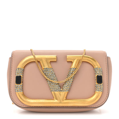 Valentino Garavani Calfskin Crystal Supervee Clutch Rose Cannelle 1 of 12