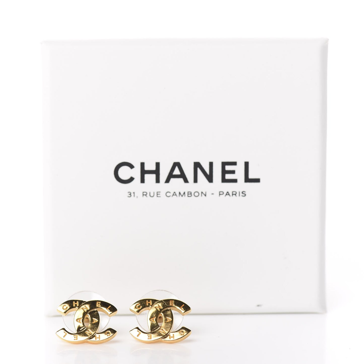 Metal CC Paris Button Stud Earrings Gold