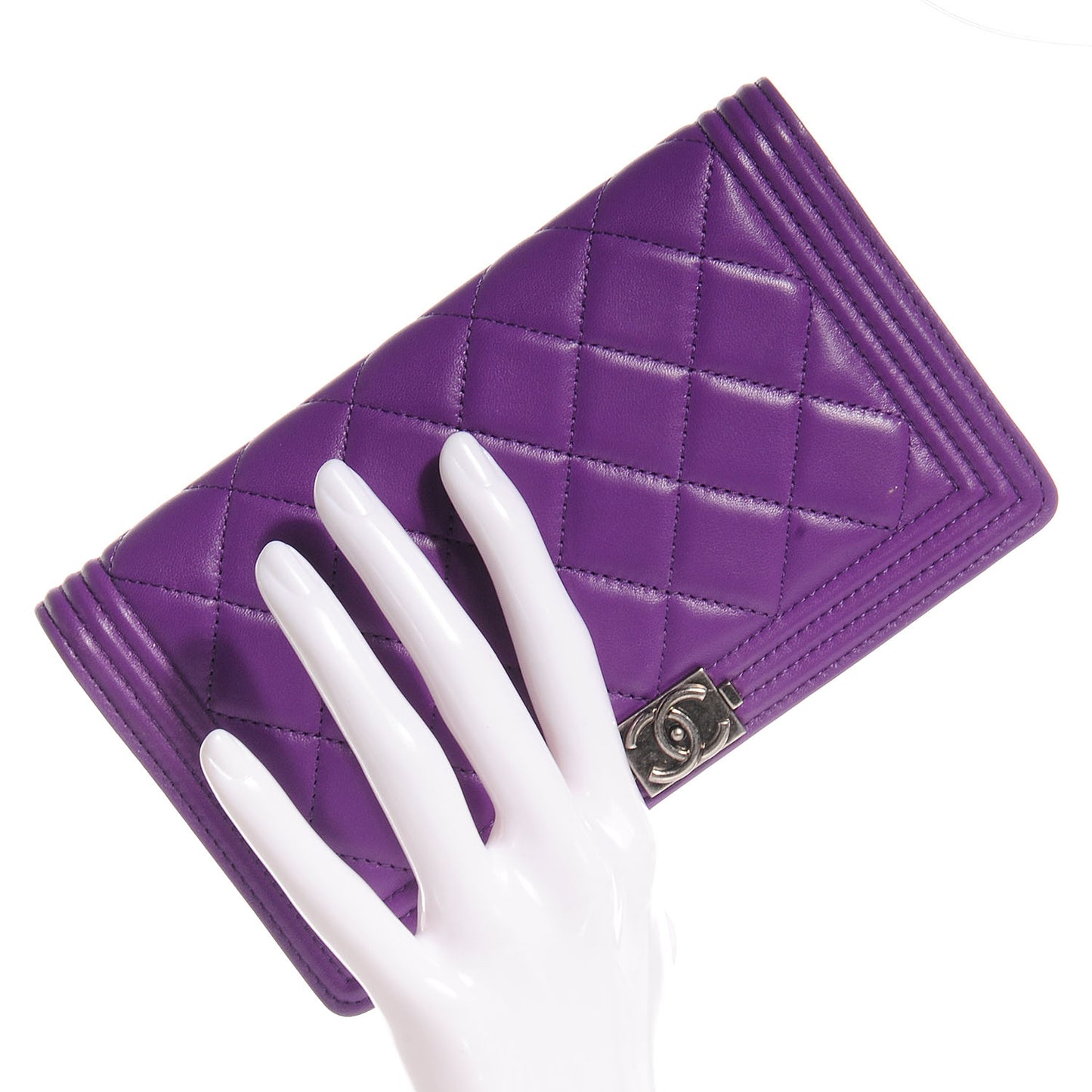 Lambskin Quilted Boy Yen Wallet Purple