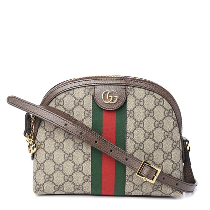 Gucci GG Supreme Monogram Textured Dollar Calfskin Web Small Ophidia Dome Shoulder Bag Beige Ebony New Acero 1 of 9