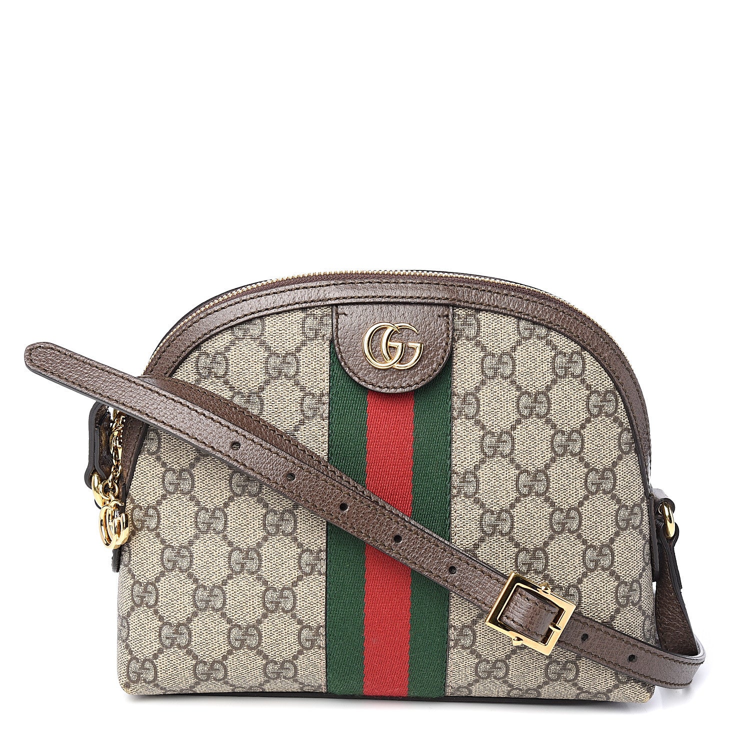 Gucci GG Supreme Monogram Textured Dollar Calfskin Web Small Ophidia Dome Shoulder Bag Beige Ebony New Acero 1 of 9