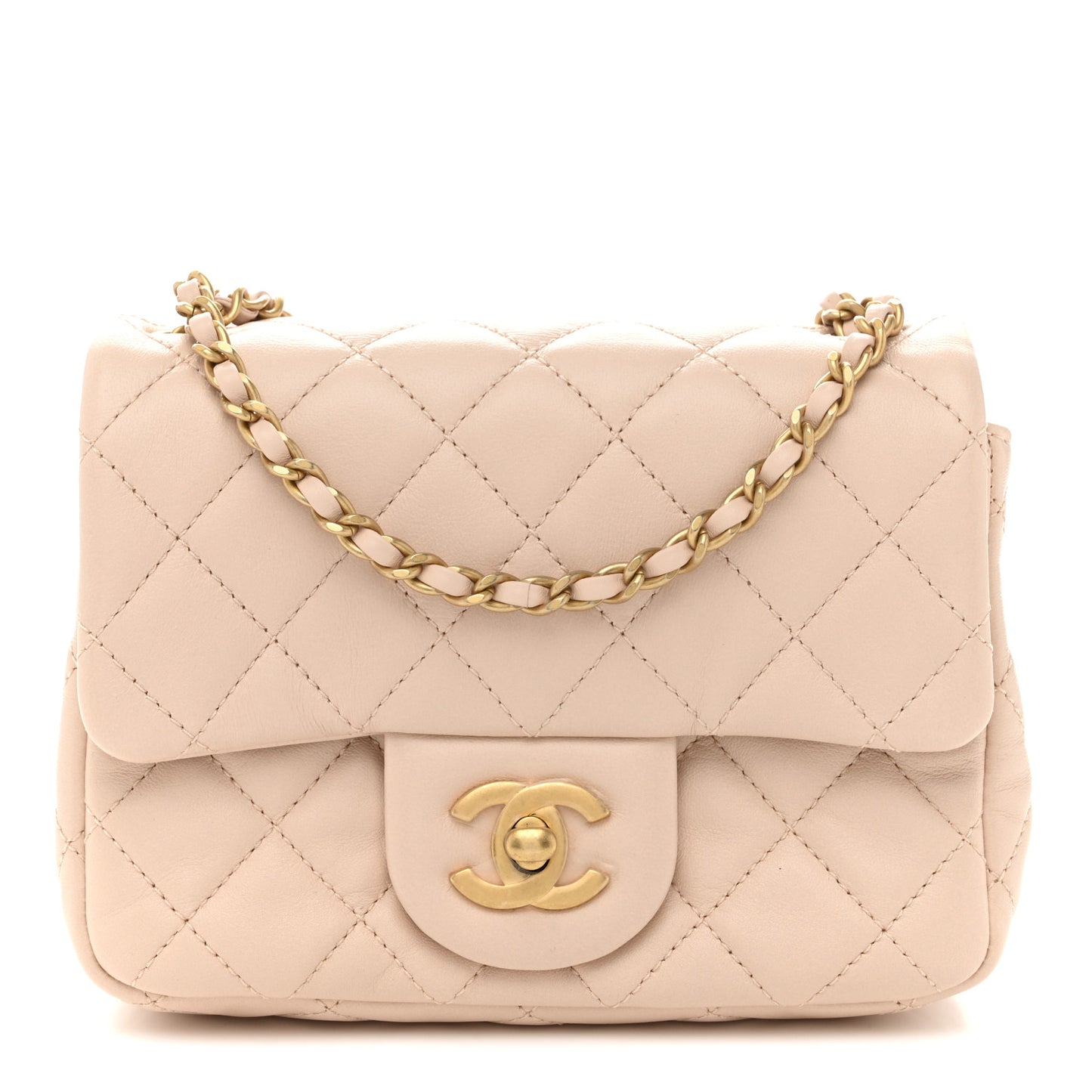 Lambskin Quilted Mini Pearl Crush Flap Light Beige
