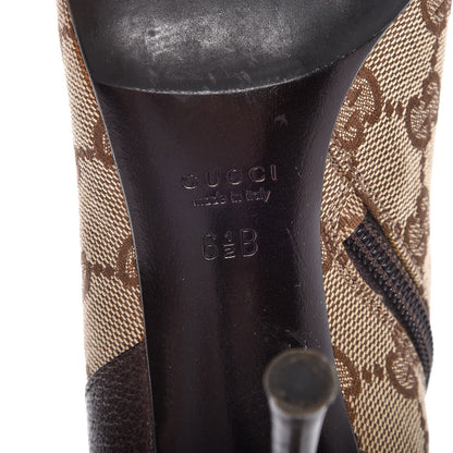Gucci Monogram Textured Calfskin D Ring Ankle Booties 6.5 Beige Ebony Cocoa 8 of 12