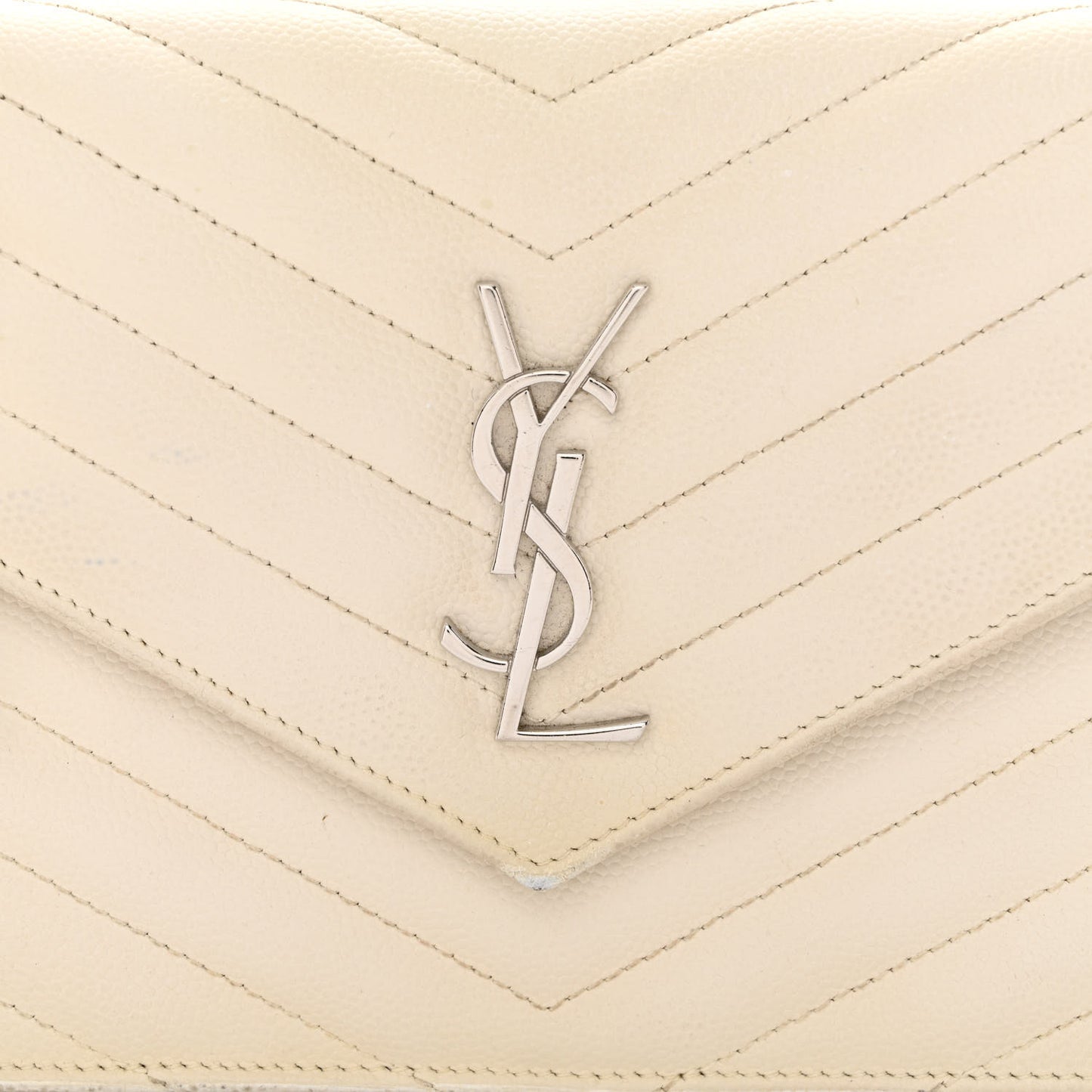 Grain De Poudre Matelasse Chevron Monogram Envelope Chain Wallet White