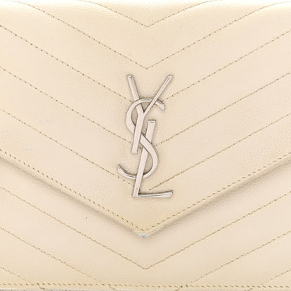 Saint Laurent Grain De Poudre Matelasse Chevron Monogram Envelope Chain Wallet White 8 of 21