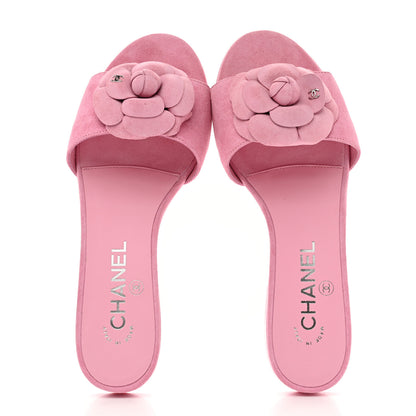 Chanel Suede Calfskin Camellia CC Slides 36 Pink 2 of 10