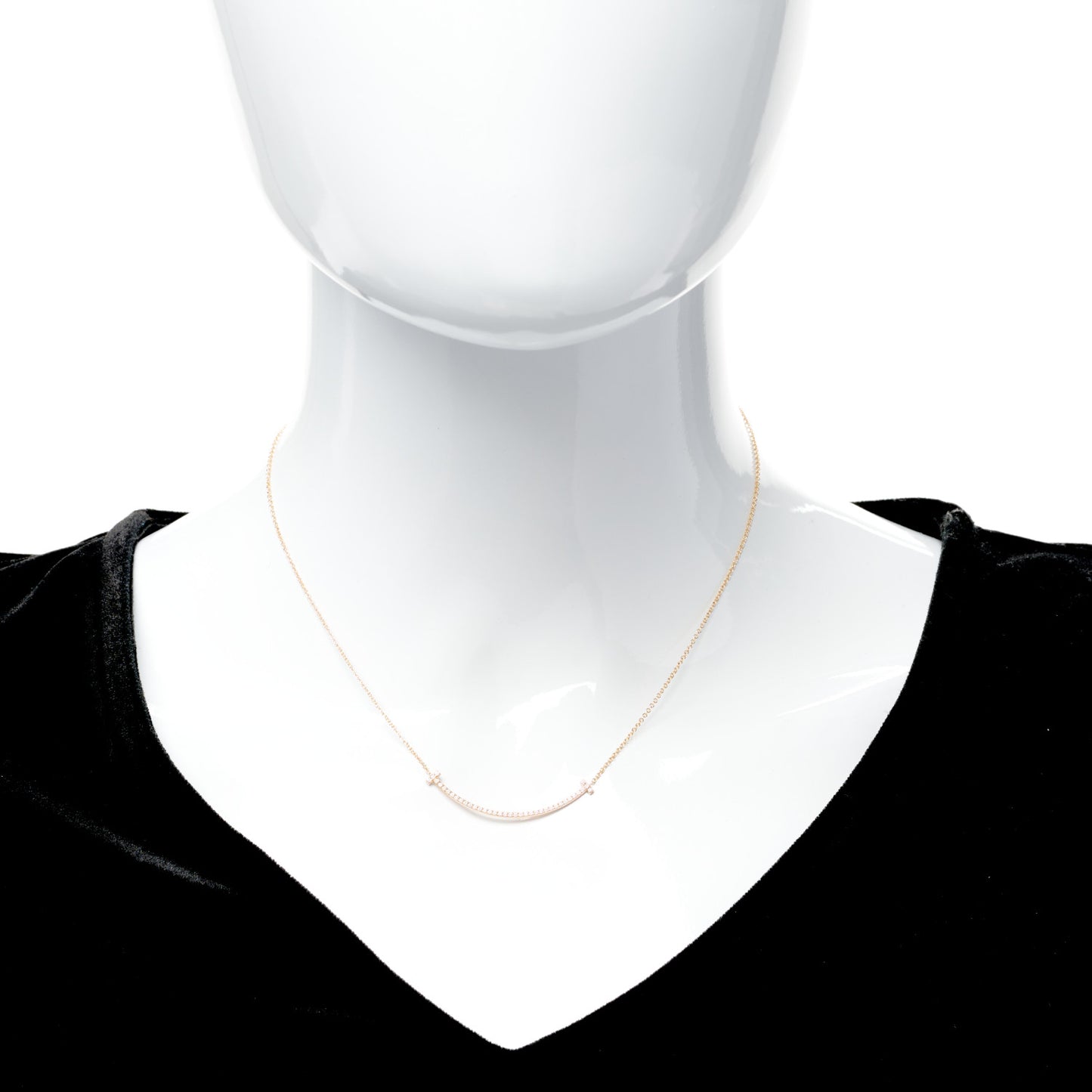 18K Rose Gold Diamond Small T Smile Pendant Necklace
