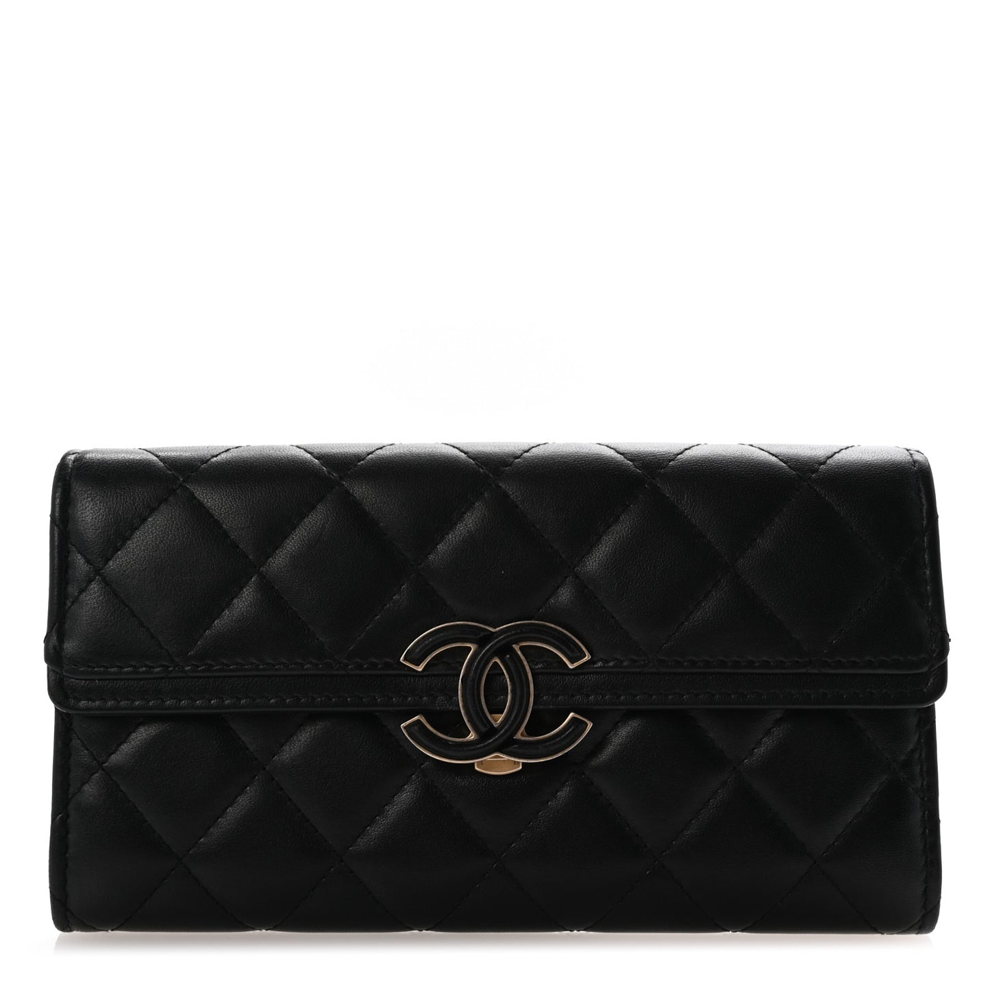 Lambskin Quilted CC Chic Gusset Wallet Black