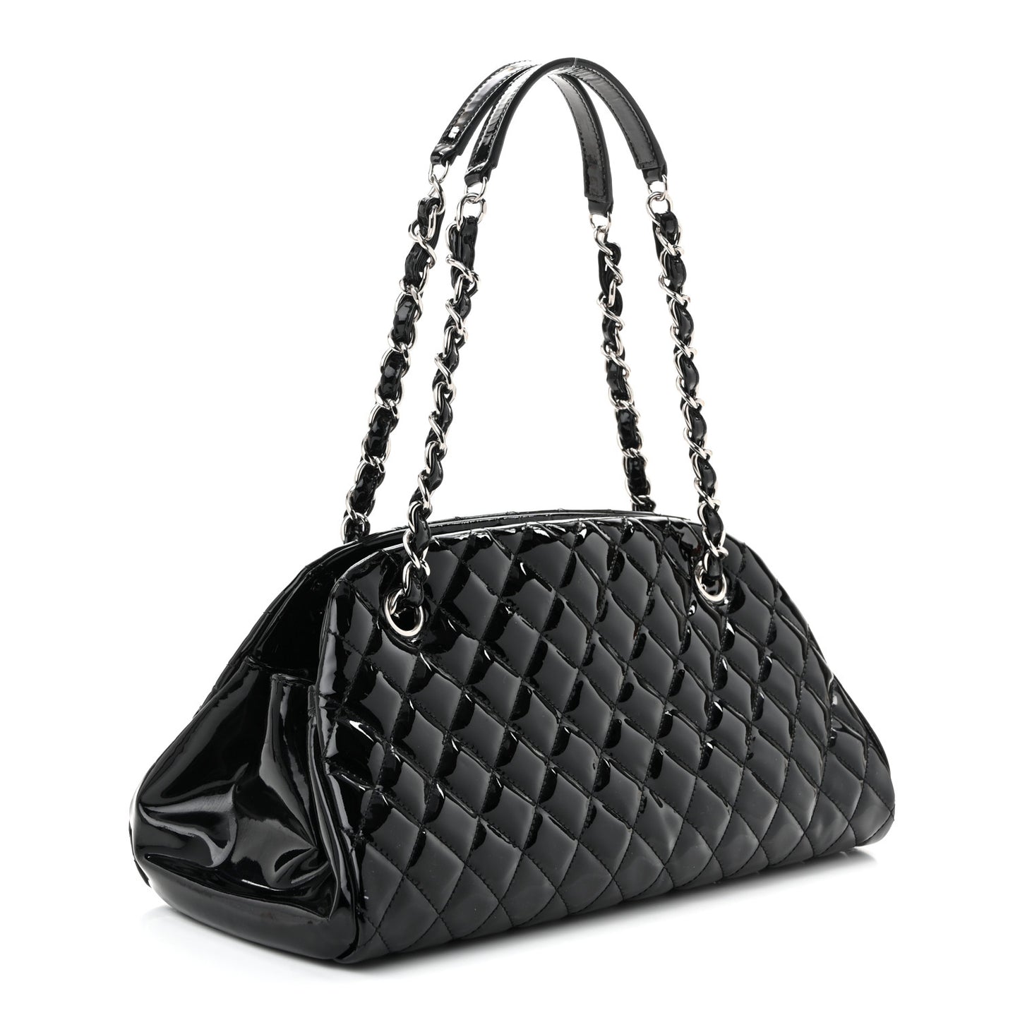 Patent Quilted Medium Just Mademoiselle Bowling Bag Black