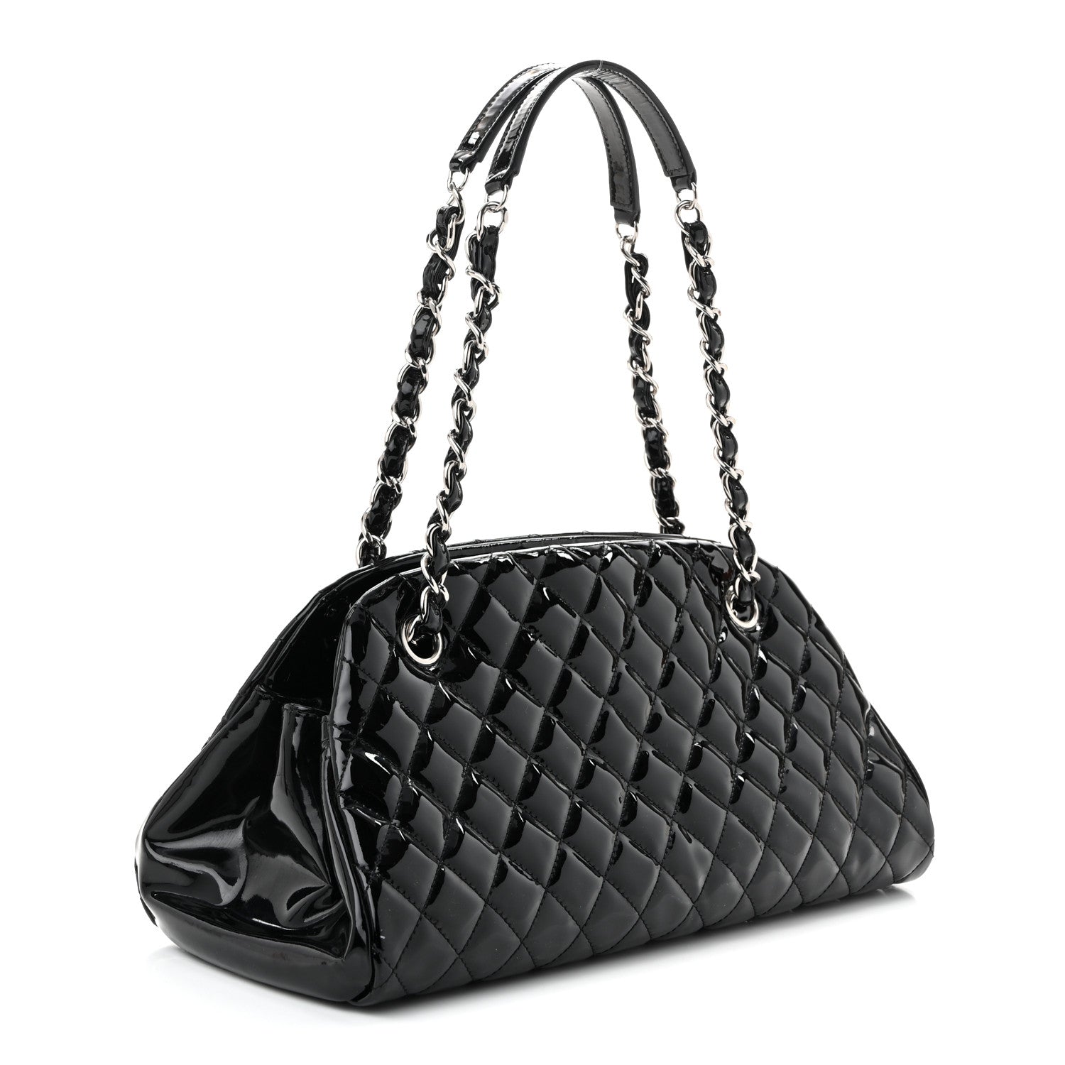 Chanel Patent Quilted Medium Just Mademoiselle Bowling Bag Black 2 of 10