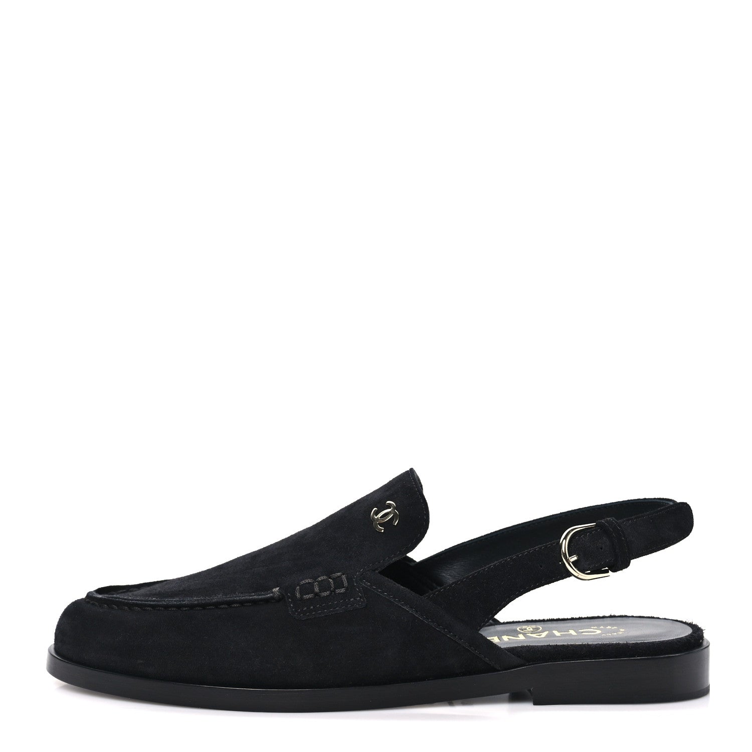 Chanel Suede Calfskin Slingback Loafers 38 Black 1 of 10