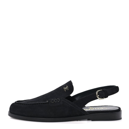 Chanel Suede Calfskin Slingback Loafers 38 Black 1 of 10