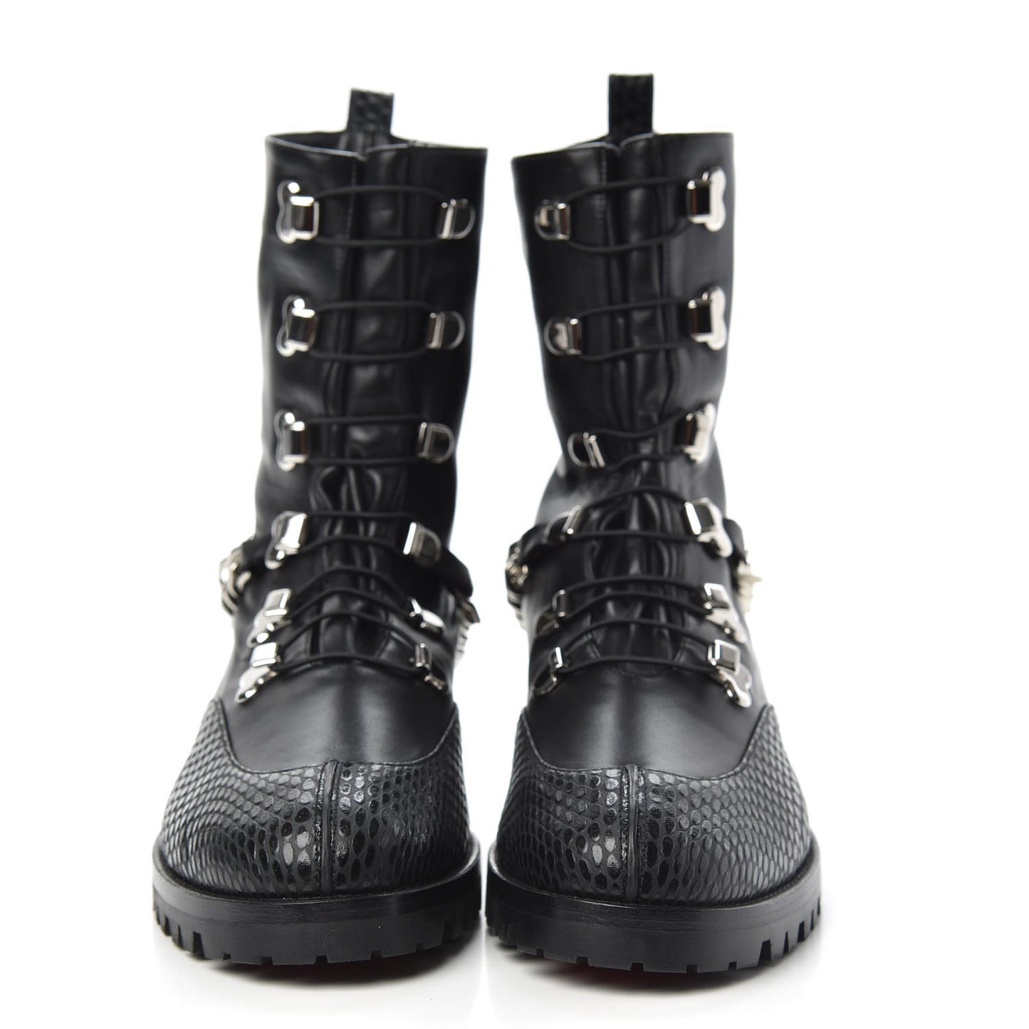 Calfskin Horse Guarda Flat Boots 38 Black Silver