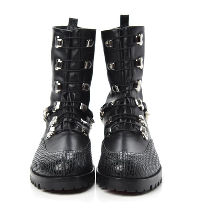 Christian Louboutin Calfskin Horse Guarda Flat Boots 38 Black Silver 2 of 8