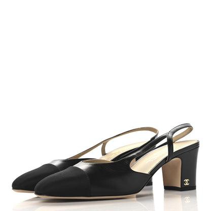 Chanel Goatskin Grosgrain Cap Toe CC Slingback Pumps 40 Black 4 of 10