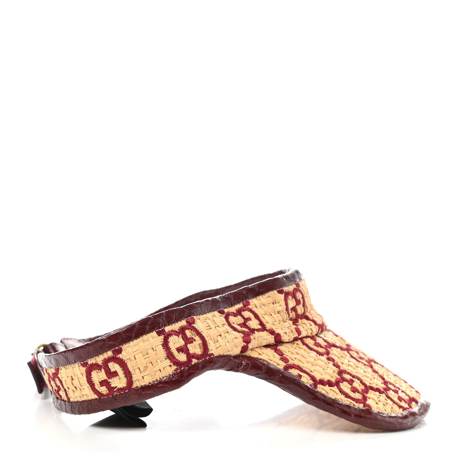 Raffia Elaphe GG Monogram Embroidered Afraa Visor L Ivory Bordeaux