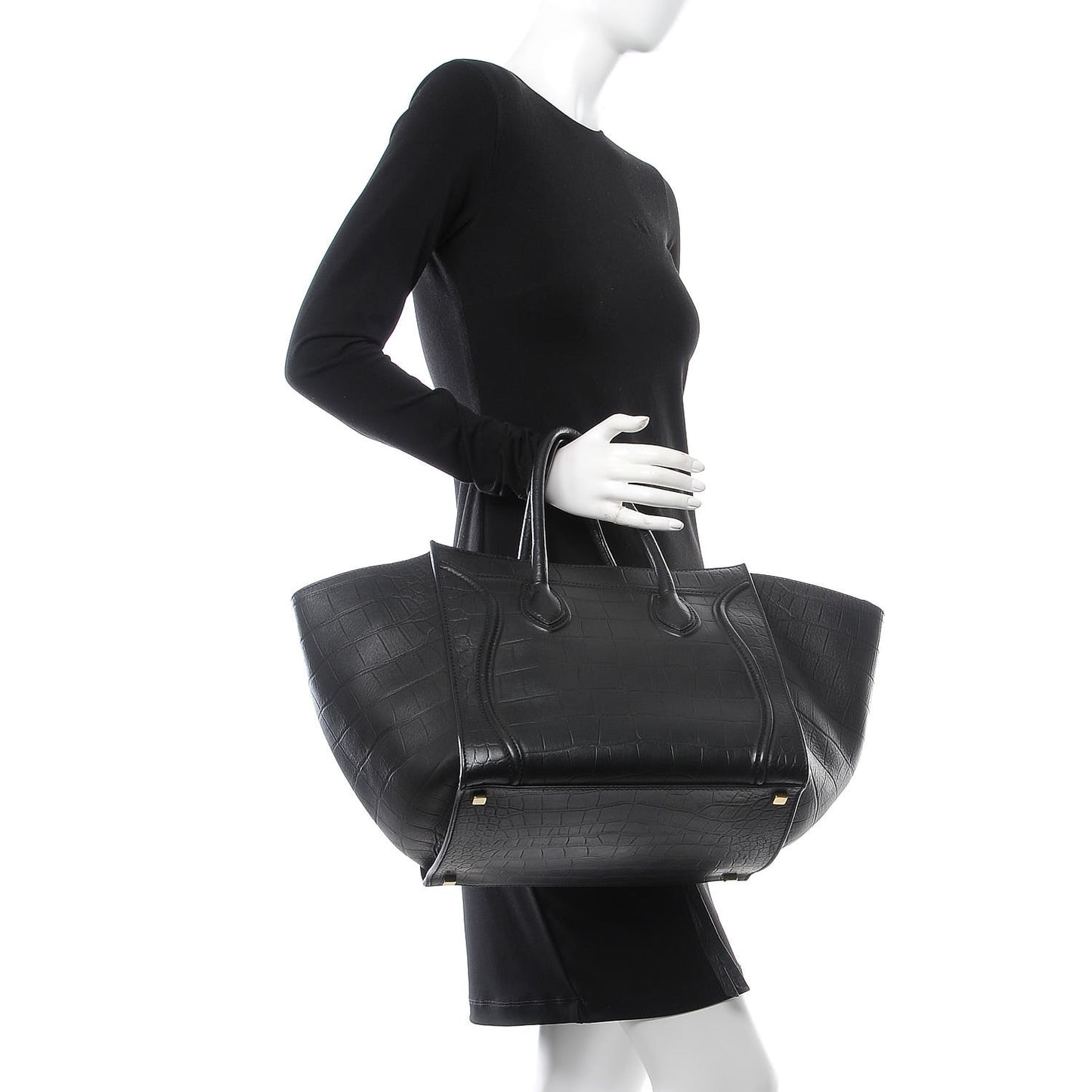 Crocodile Embossed Calfskin Medium Phantom Luggage Black