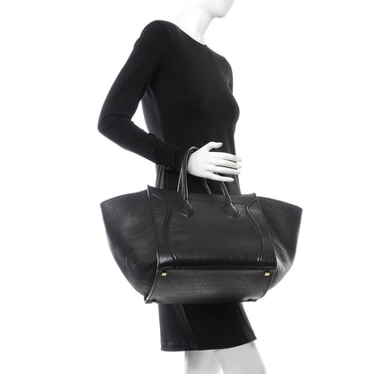 Celine Crocodile Embossed Calfskin Medium Phantom Luggage Black 2 of 10