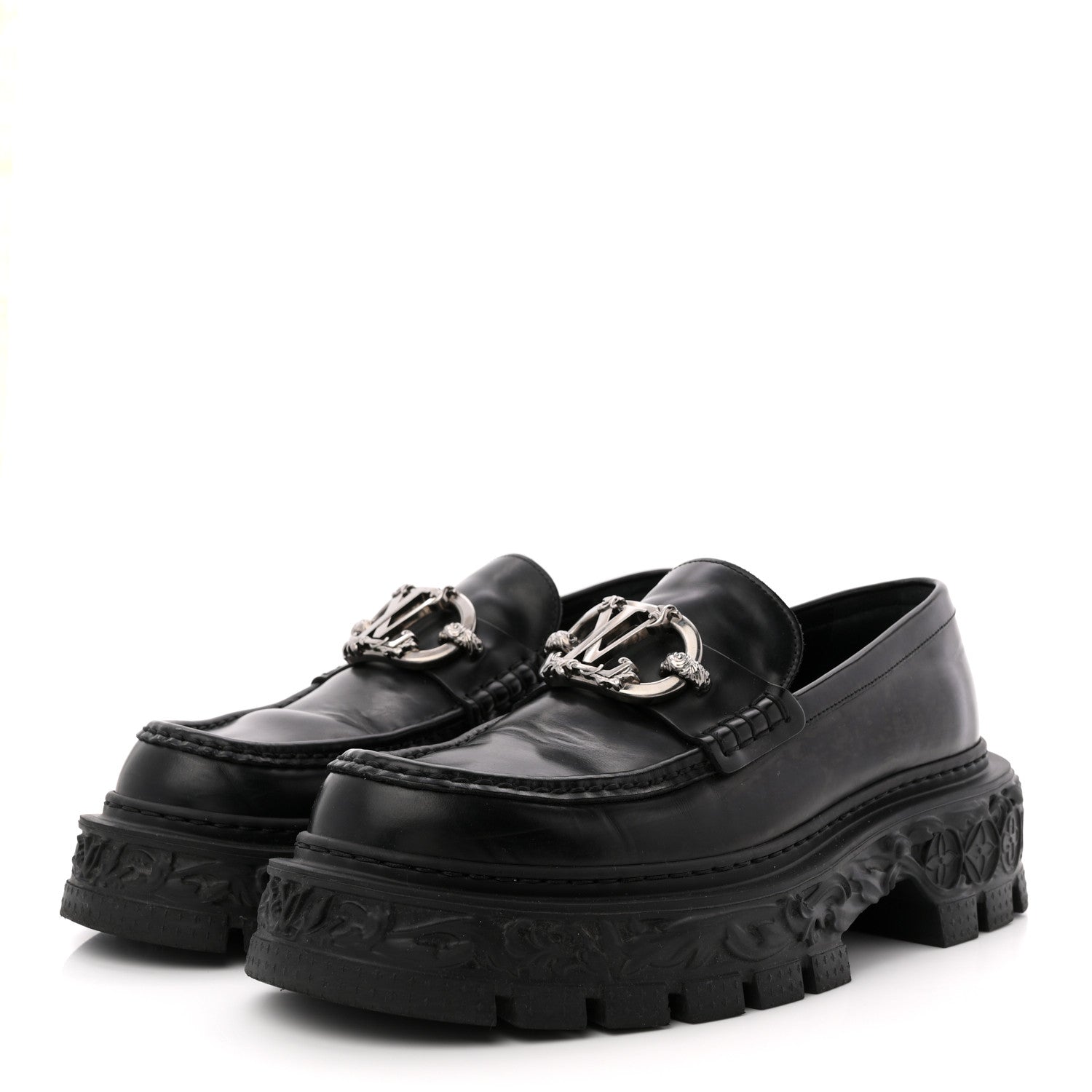 Louis Vuitton Calfskin Baroque Mens LV Loafers 8 Black 1839216