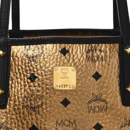 MCM Metallic Visetos Medium Shopper Tote Gold 7 of 10