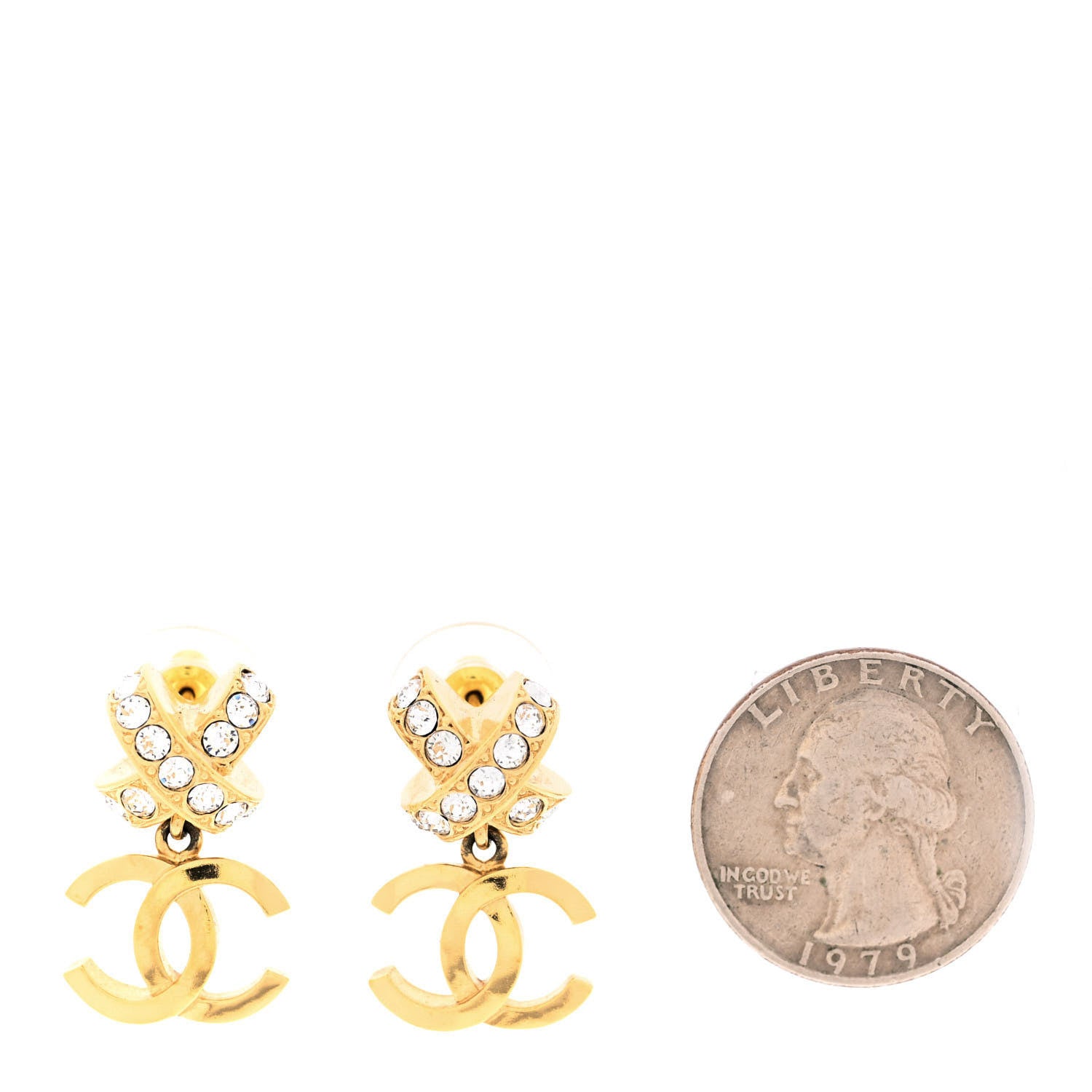 Chanel Crystal CC X Drop Earrings Gold 2 of 6