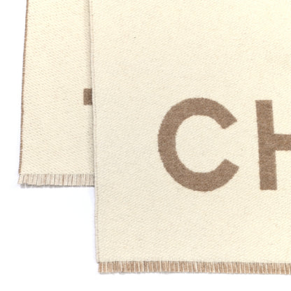 Chanel Cashmere CC Fringe Stole Beige White 8 of 9