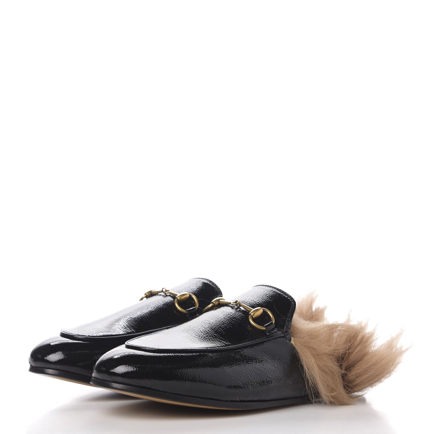 Gucci Patent Fur Womens Princetown Slippers 38 Black Natural 3 of 8
