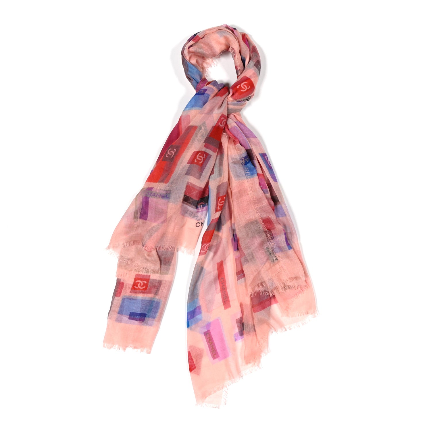 Chanel Cashmere Silk CC Logo Scarf Light Pink Pink Coral 1 of 5